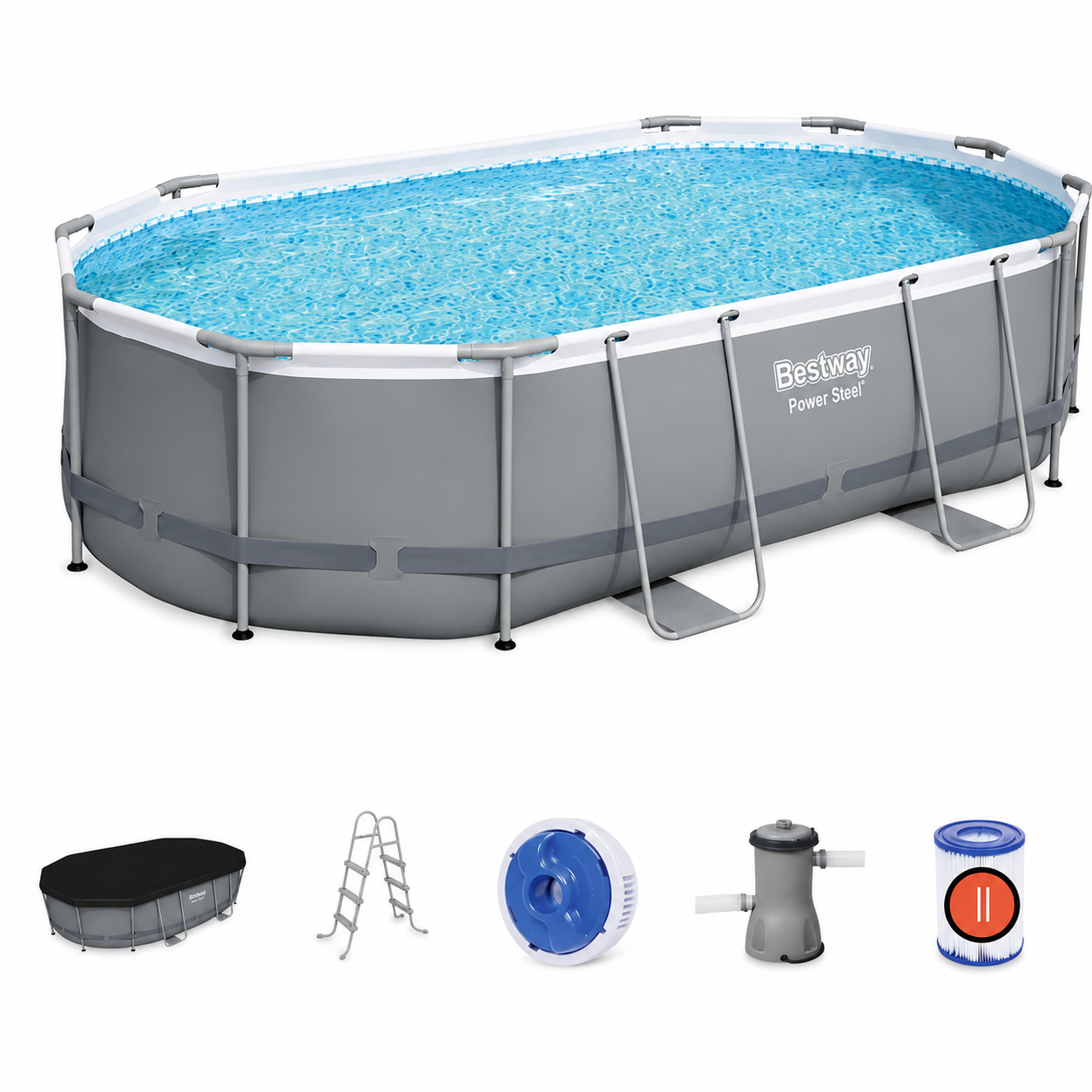 Piscină cu cadru Bestway Power Steel 56448, ovală, 488×305×107 cm, 10949 L