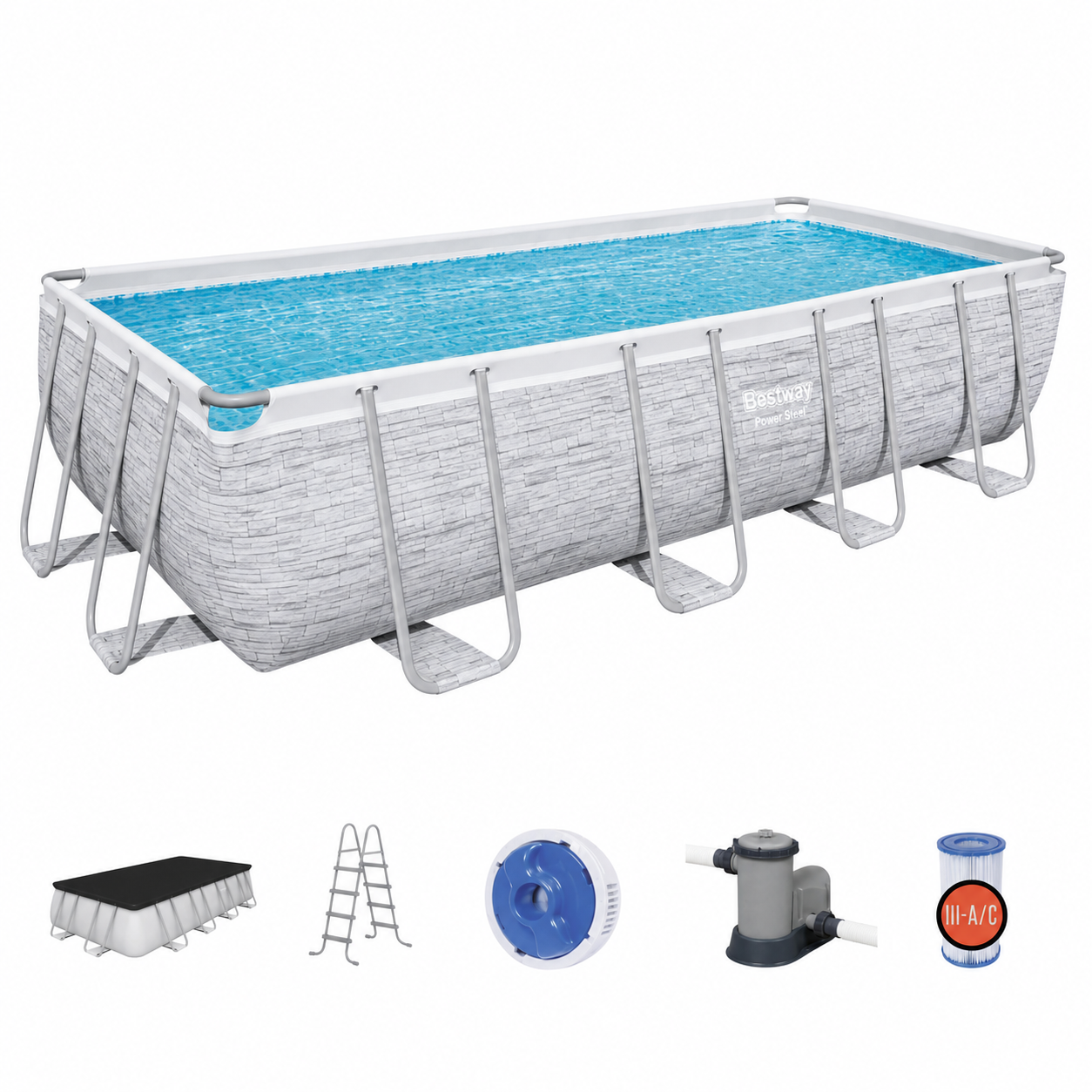 Piscină Bestway Power Steel 56465, dreptunghiulară, 549×274×122 cm, 14.812 L