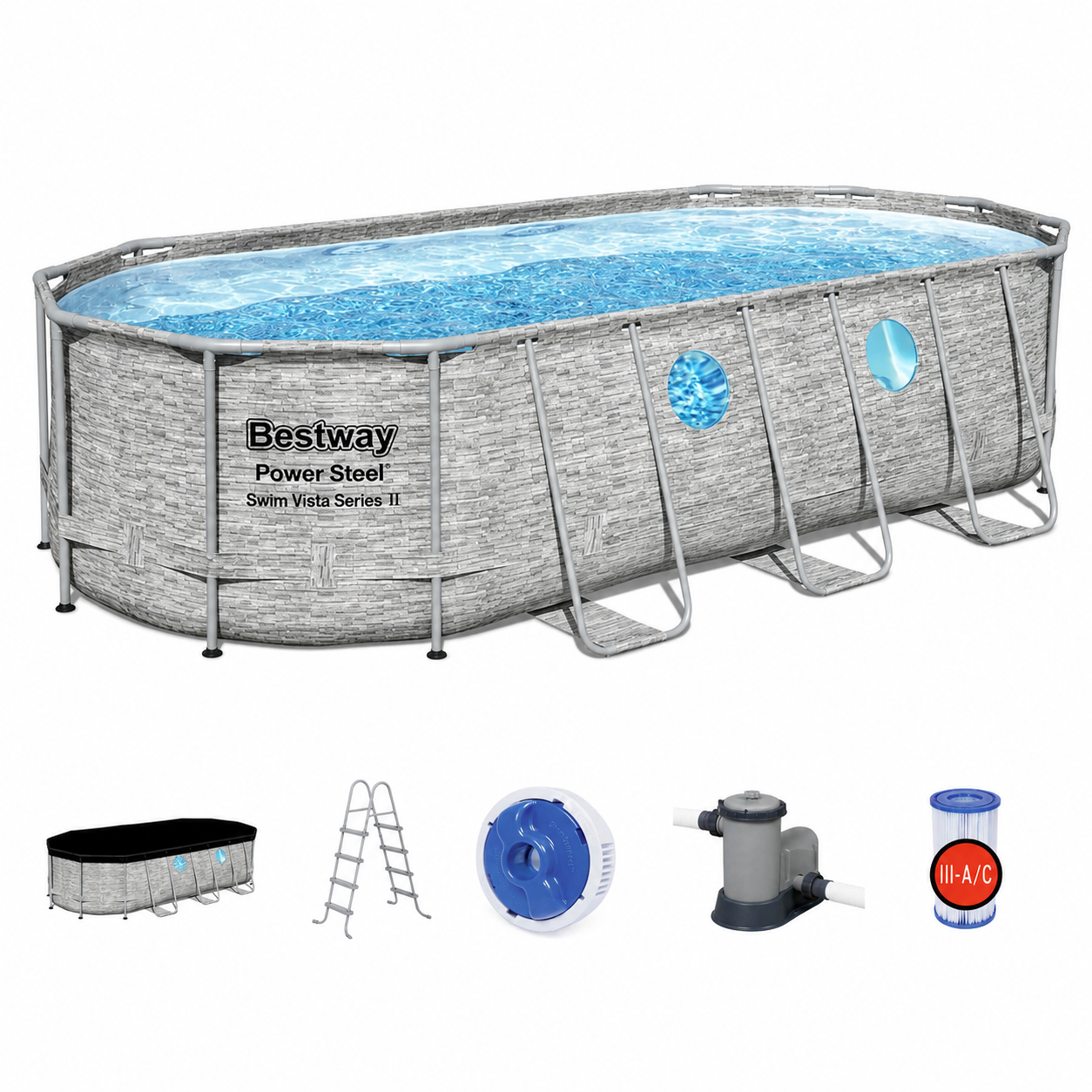 Piscină Bestway Power Steel 56716, ovală, 549×274×122 cm, 13.430 L