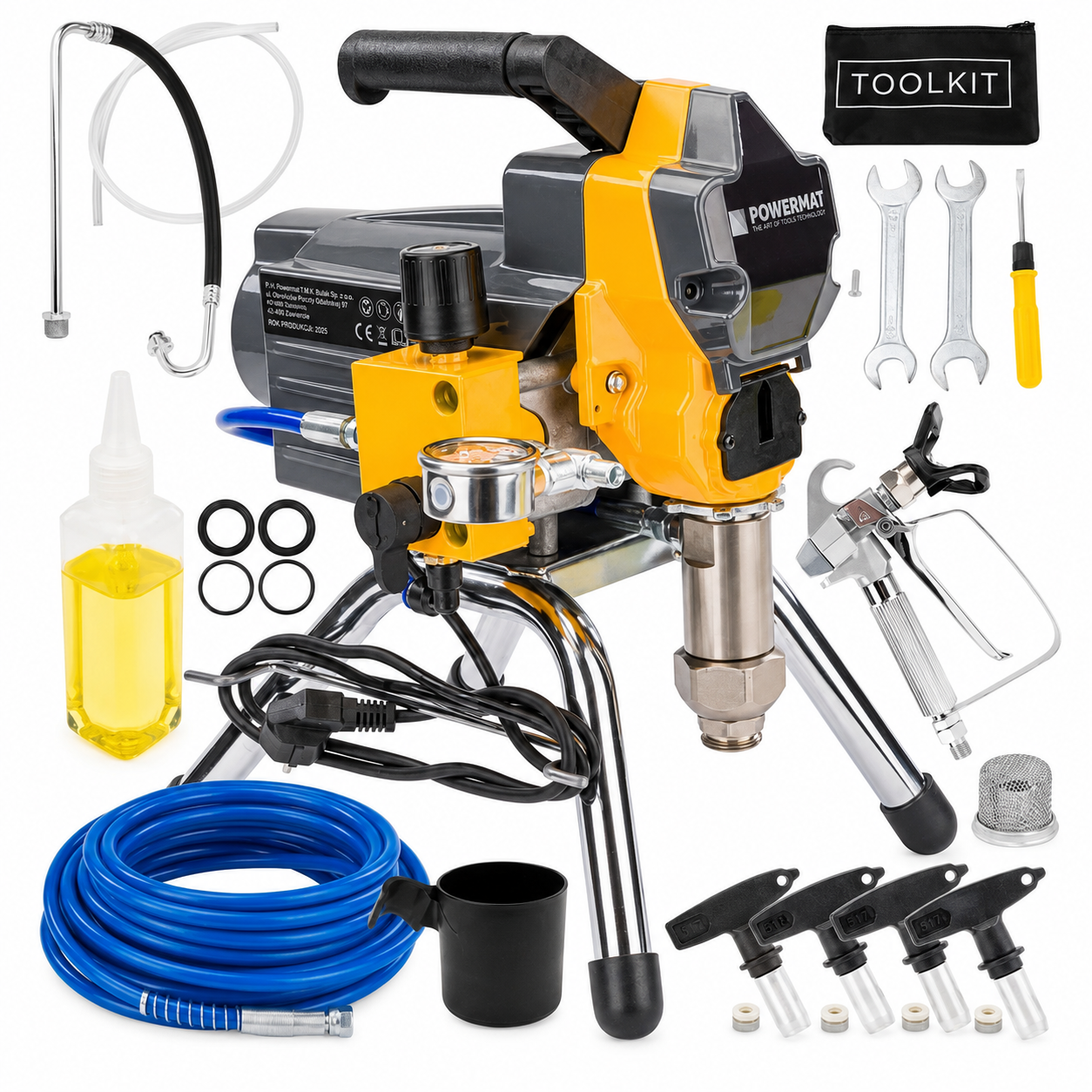 Pulverizator airless Powermat PM-PDM-1300M PRO, 1300 W, 230 bar, debit 3 l/min, furtun 15 m