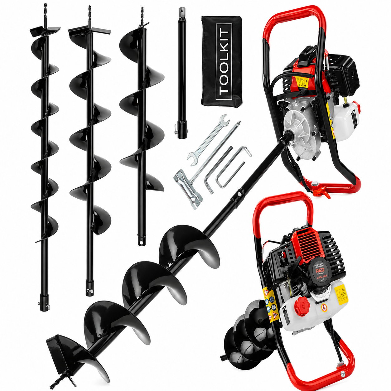 Motobur pe benzină Red Technic RTSWG0106, 4410 W, 52 cm³, set cu 3 burghie
