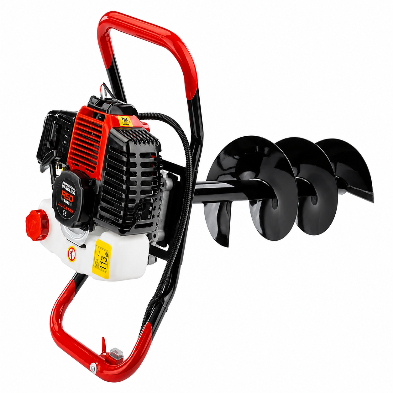 Motobur pe benzină Red Technic RTSWG0106, 4410 W, 52 cm³, set cu 3 burghie