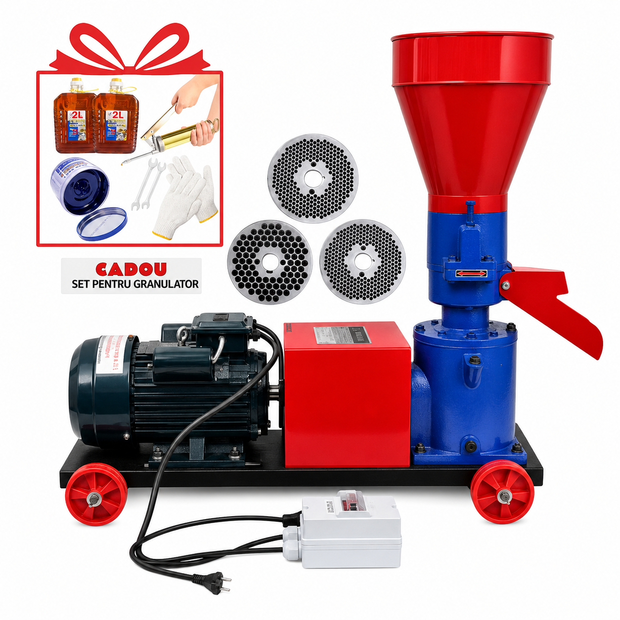 Granulator pentru furaje Demetra DM-120S, 3 kW, 60–80 kg/oră, 3 matrițe, motor inclus