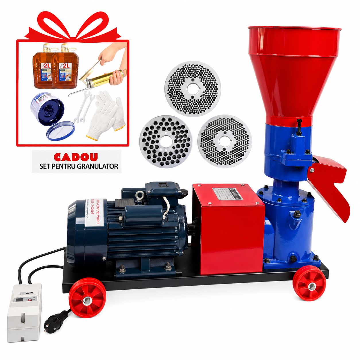 Granulator furaje Demetra DM-140S, 3 kW, 80–120 kg/oră, 3 matrițe, motor inclus