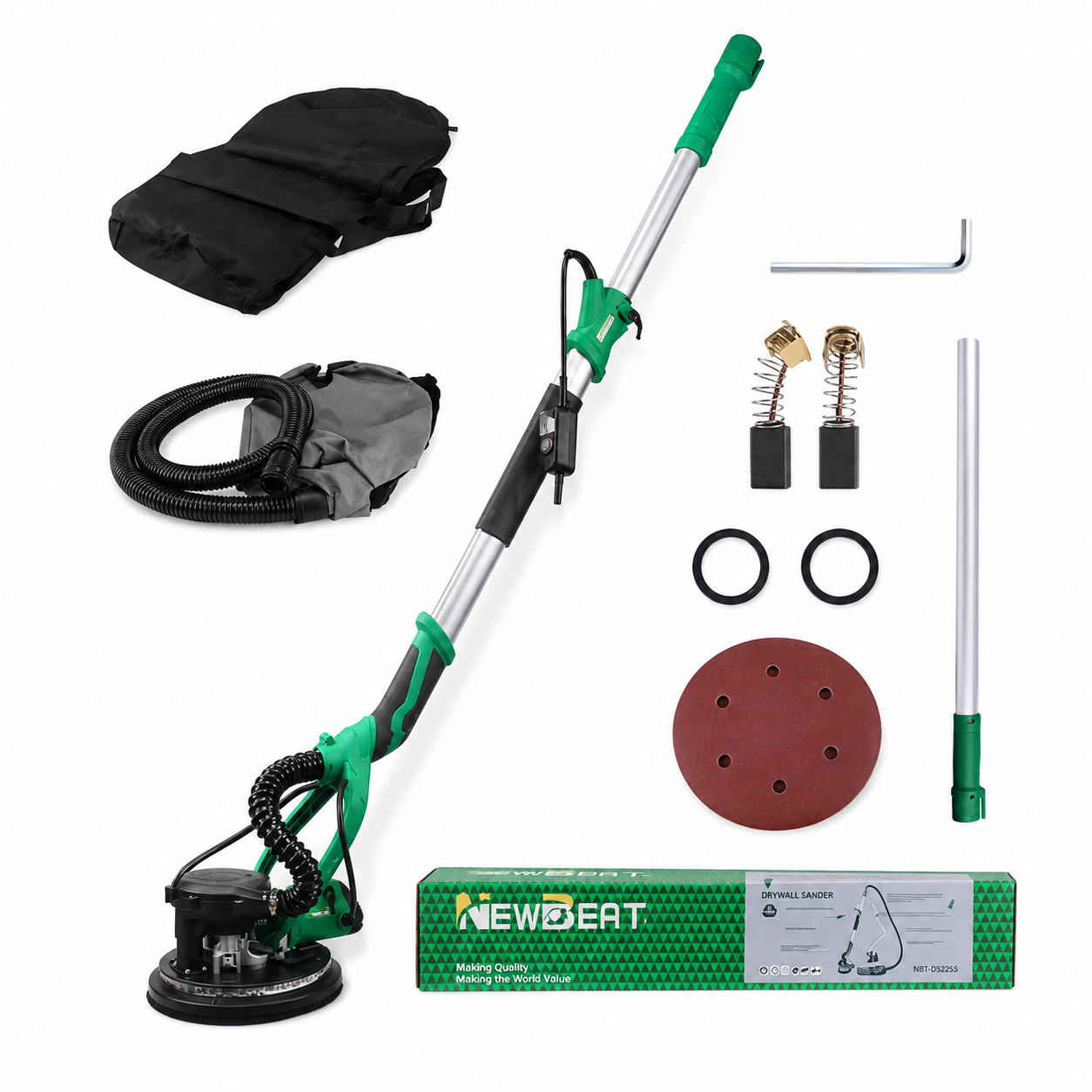 Șlefuitor telescopic pentru pereți și tavane NewBeat NBT-DS-225A, 800 W, disc 225 mm, furtun 2 m