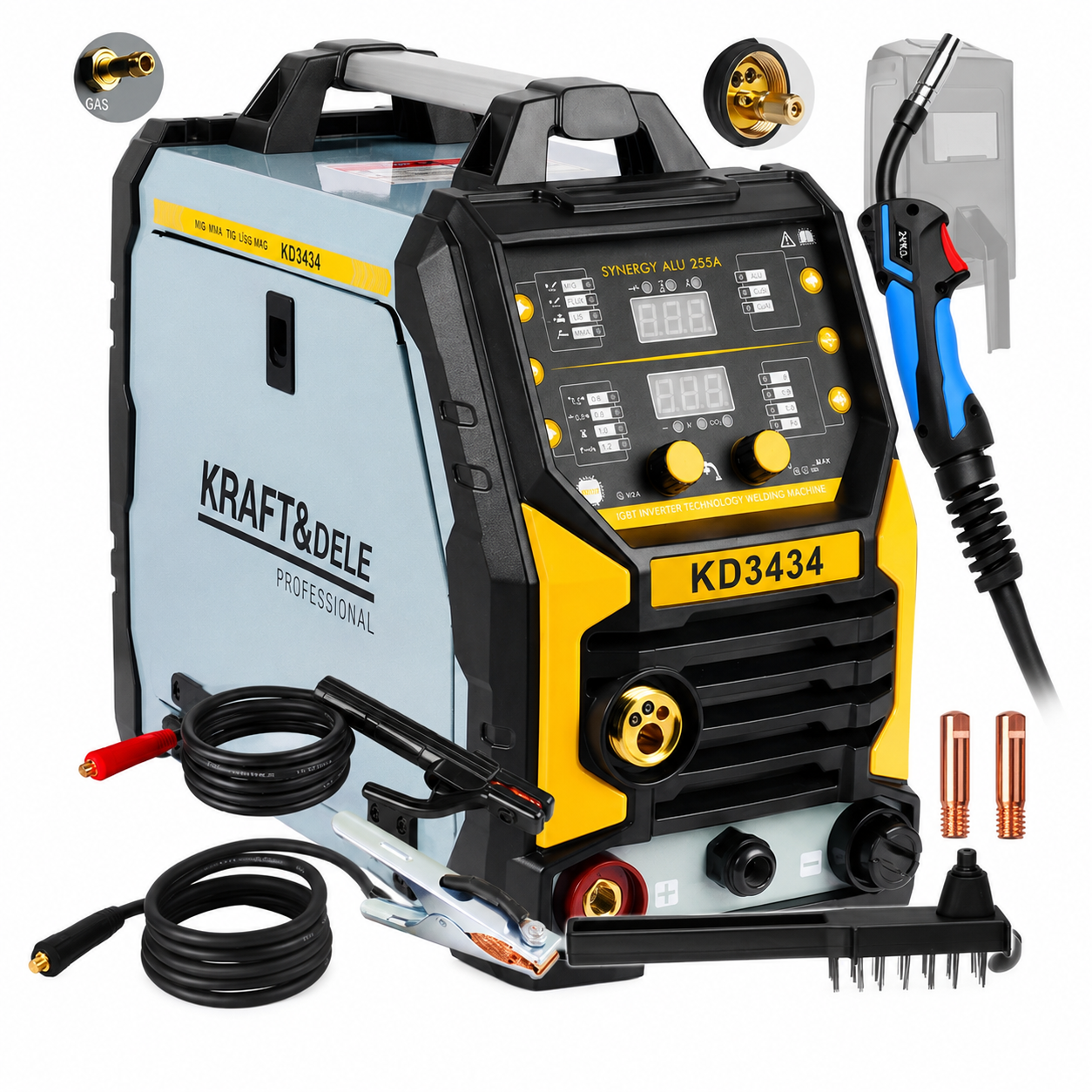 Aparat de sudură invertor Kraft&Dele KD3434 255A MIG/FLUX/MMA/TIG Lift Synergy