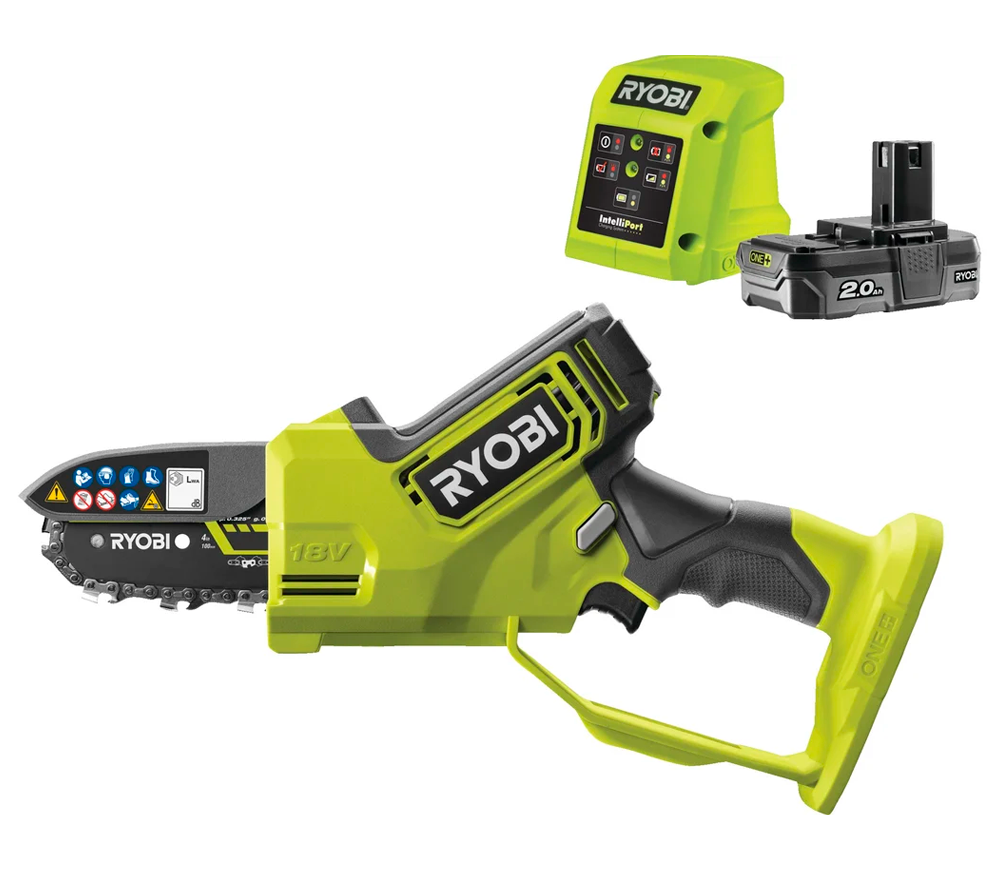 Fierăstrău cu lanț și acumulator RYOBI RY18PSX10A-120, șină 100 mm, 18 V, 2 Ah