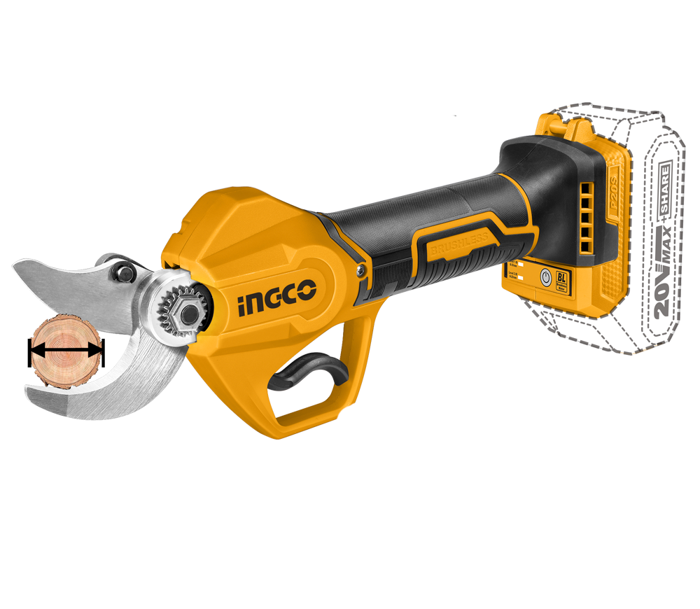 Foarfecă de grădină cu acumulator INGCO CSSLI203083, 20 V, 2 Ah, Brushless