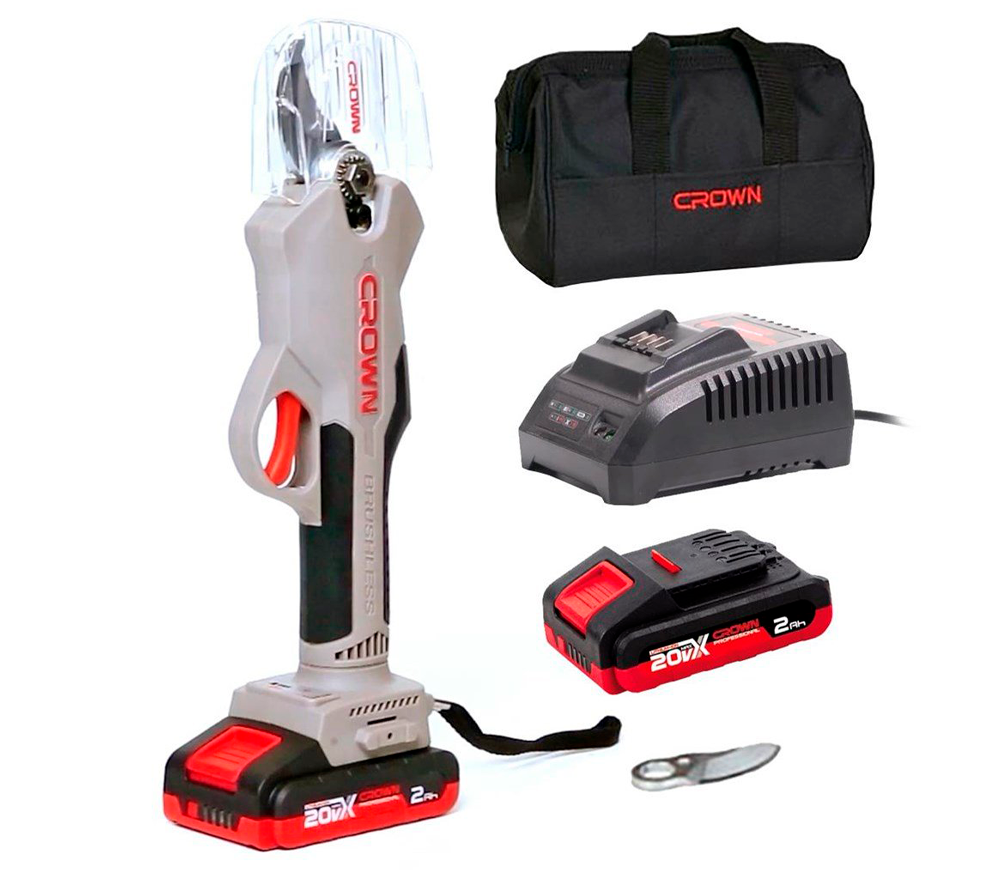 Foarfecă de grădină cu acumulator CROWN CT29001HX-2 TB, 20 V, 2 Ah, Brushless