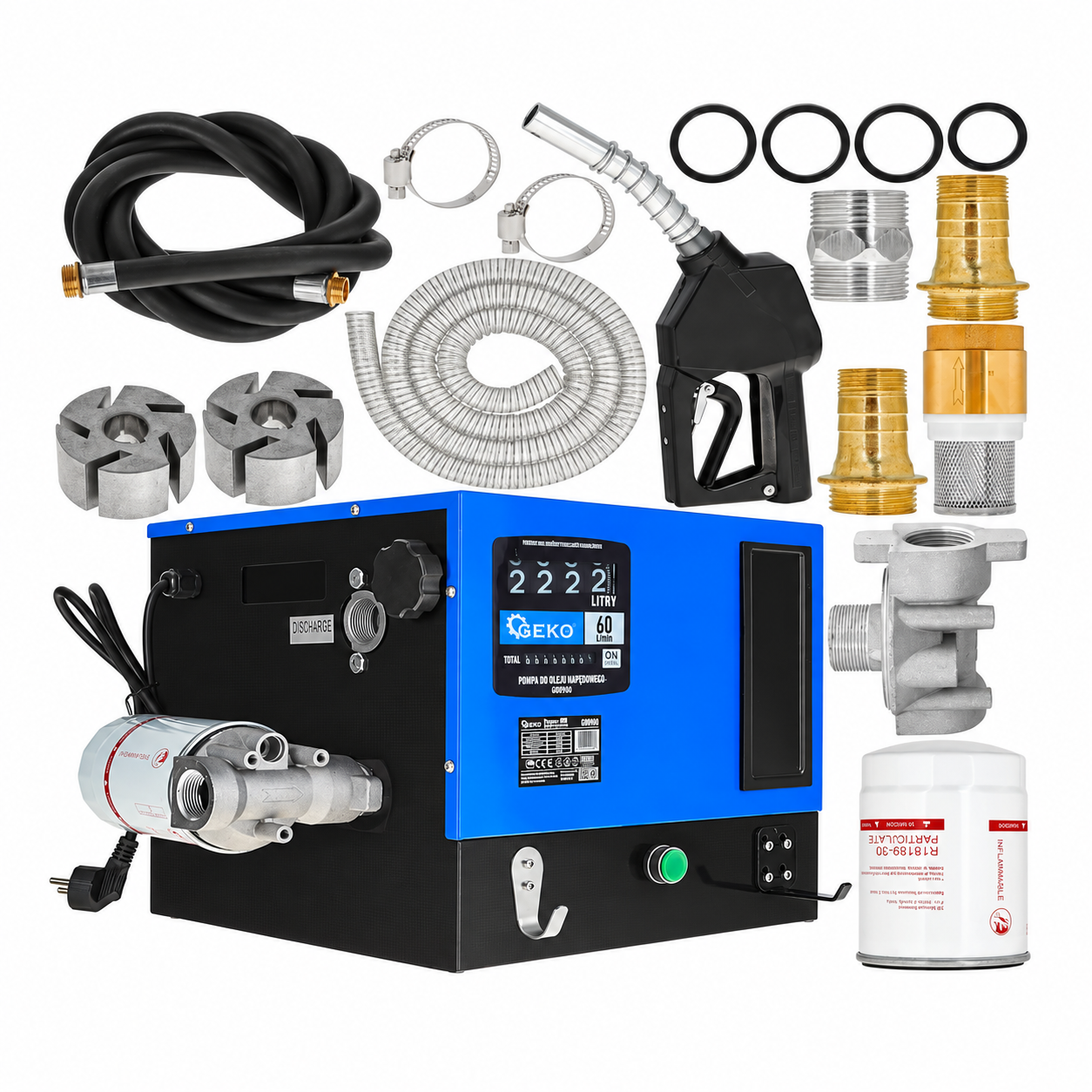 Stație autoamorsantă transfer motorină GEKO G00969, 550W, 60 l/min, contor mecanic, pistol automat și filtru HD