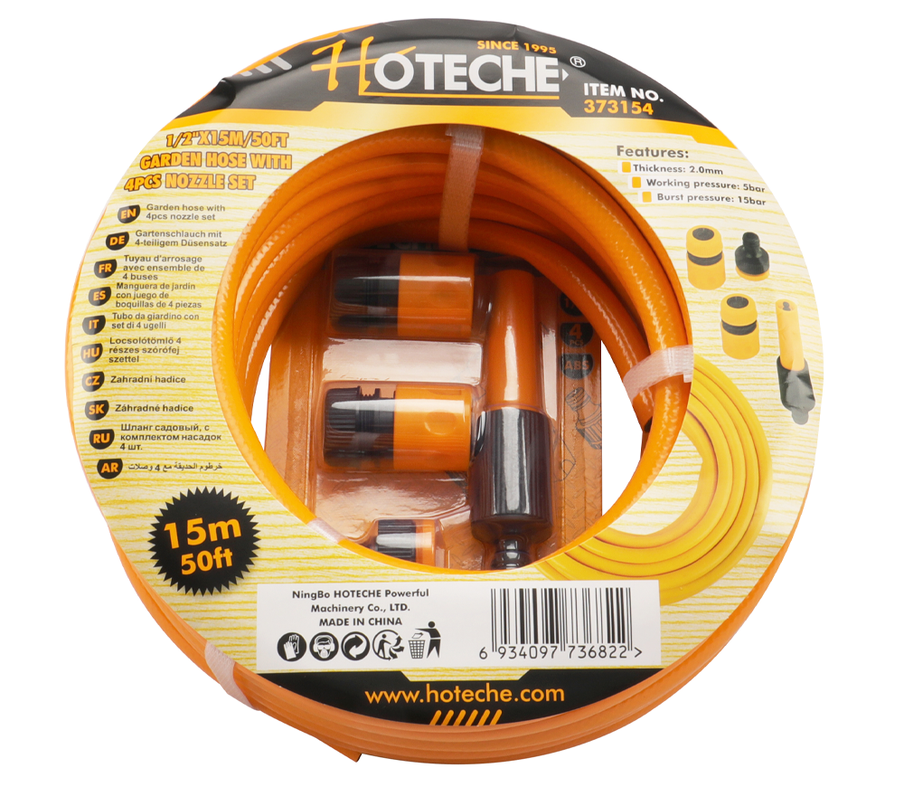 Set furtun de grădină cu duze HOTECHE 373154, 15 m, 12,7 mm