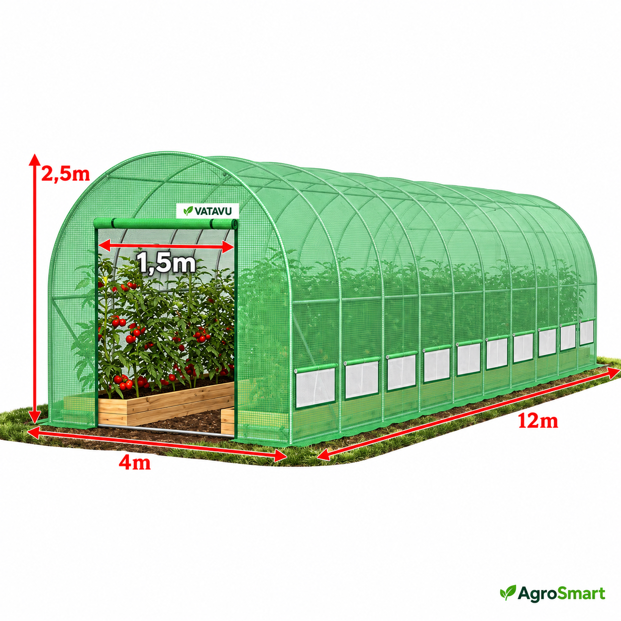 Seră de grădină VATAVU 12×4×2,5 m, 48 m²