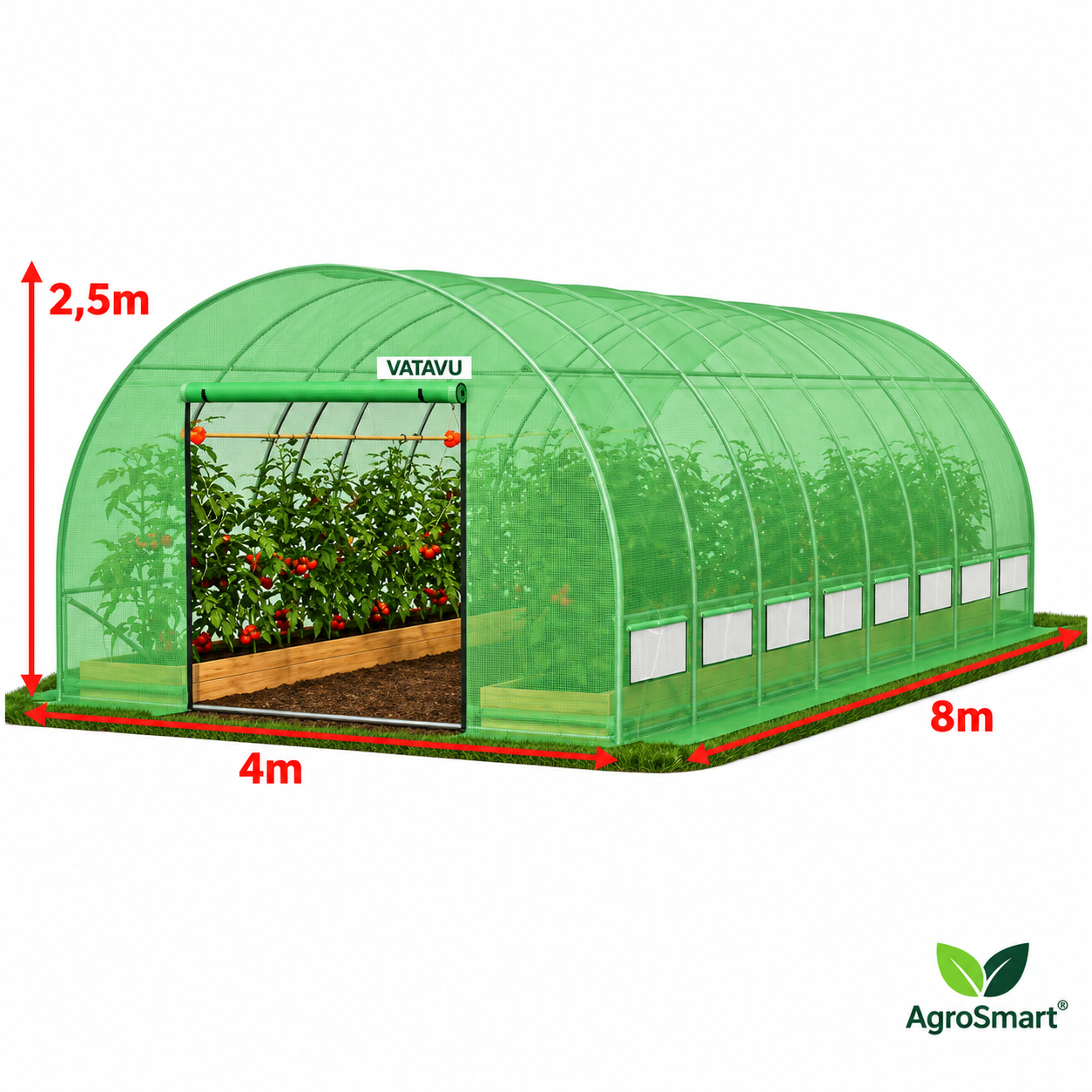 Seră de grădină VATAVU 8×4×2,5 m, 32 m²