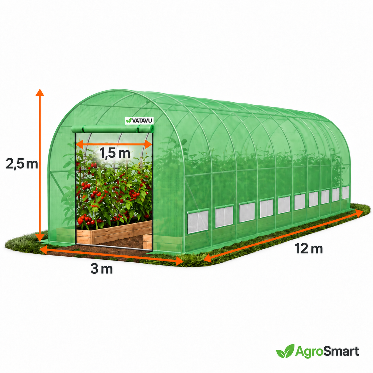 Seră de grădină VATAVU 12×3×2,25 m, 36 m²