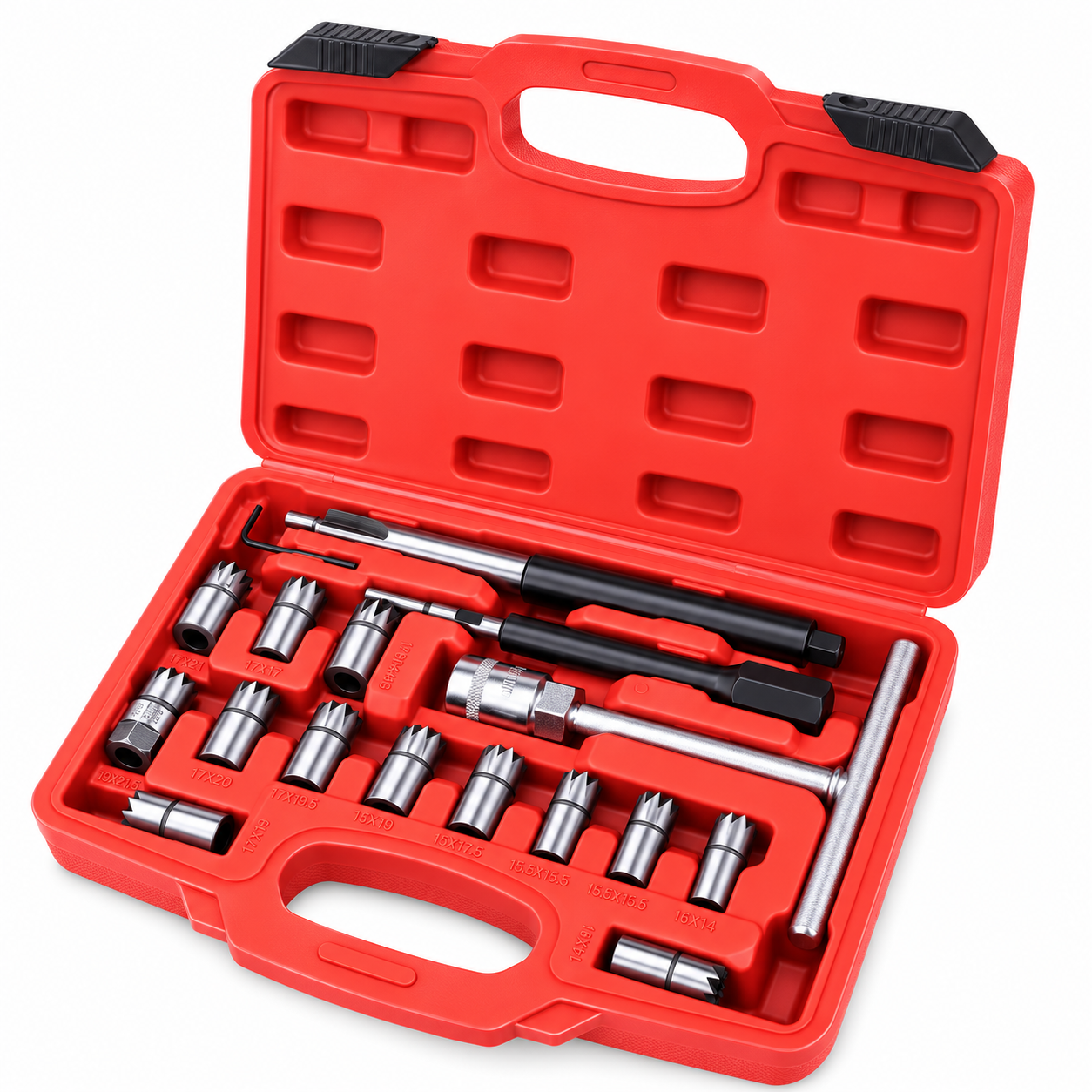 Set freze pentru curățarea scaunelor injectoarelor Kraft&Dele KD12504, 17 piese, benzină și diesel