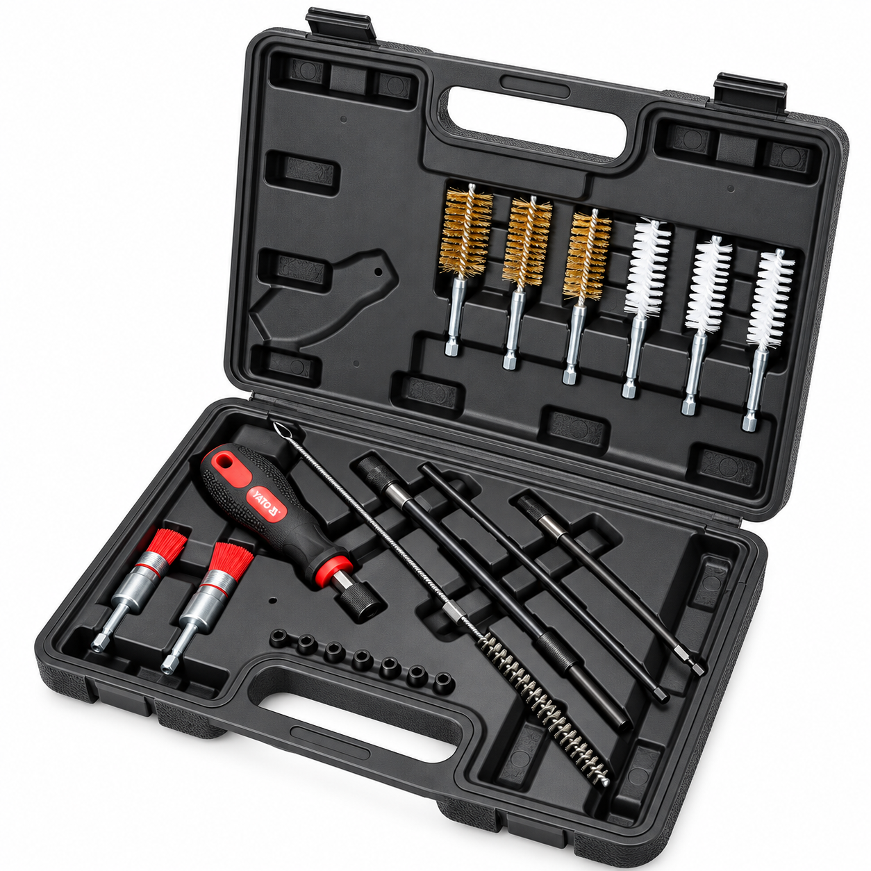 Set curățare locașuri injectoare YATO YT-17623, 19 piese, perii inox/alamă/nylon
