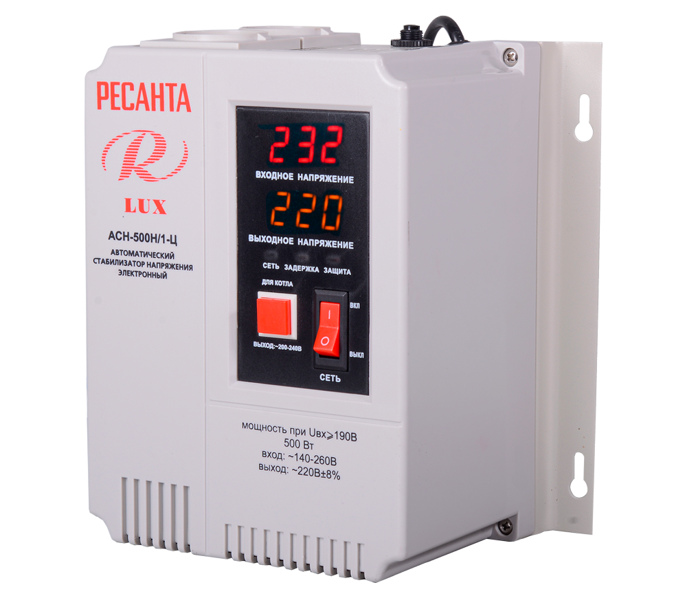 Stabilizator de tensiune RESANTA ACH 500 Н/1-Ц, 500 W, releu, 140–260 V